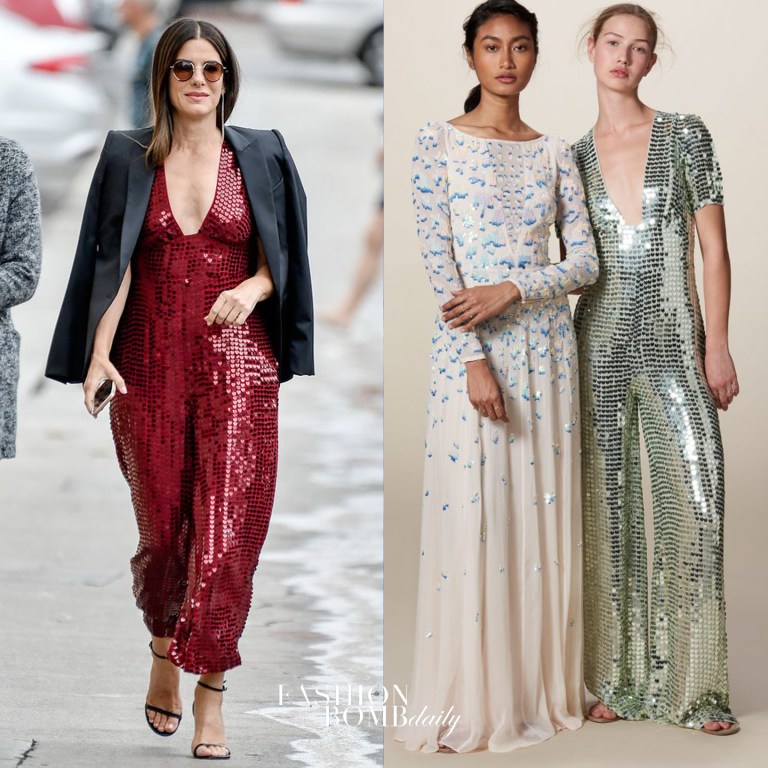 Splurge: Sandra Bullock’s Jimmy Kimmel Live Temperley London Red Sequin Embellished <i> Heart Charm </i> V-Neckline Wide Leg Jumpsuit