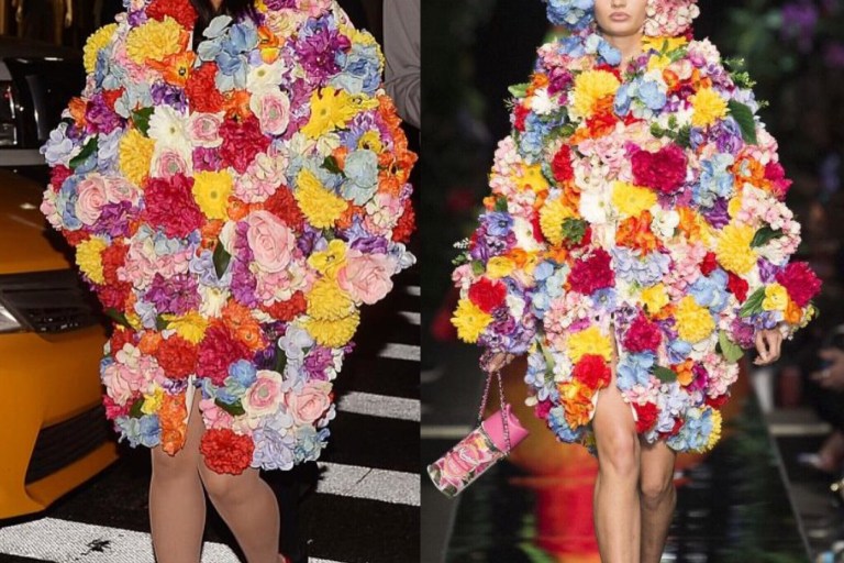 Cardi B Steps Out in New York City Wearing A Moschino Bouquet Dress
