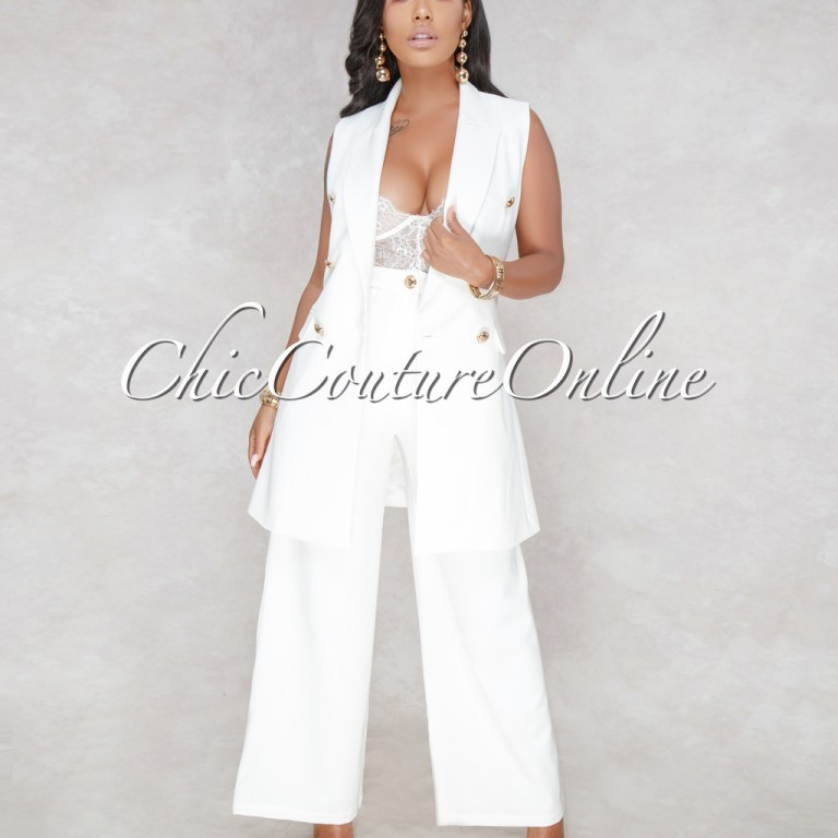 Bomb Product of The Day: Chic Couture Online’s Shane Off White Gold Button Two Piece