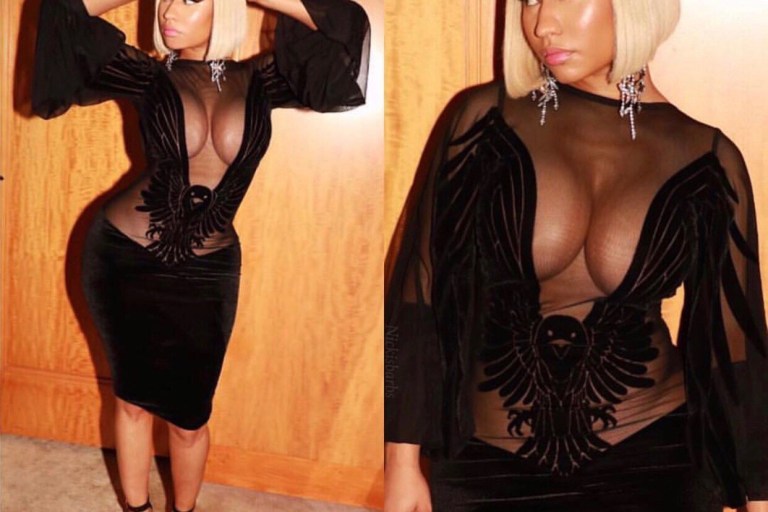Splurge: Nicki Minaj Attends Elle x Stuart Weitzman Dinner Wearing a $1,100 Bao Tranchi Dress