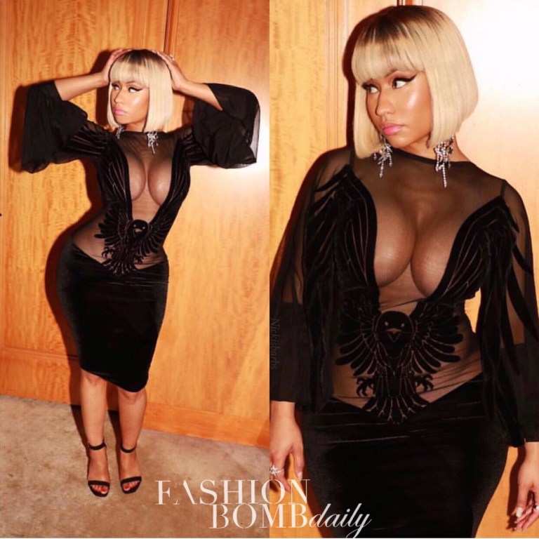 Splurge: Nicki Minaj Attends Elle x Stuart Weitzman Dinner Wearing a $1,100 Bao Tranchi Dress
