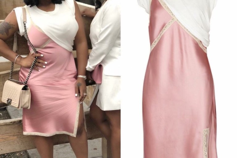 Splurge: Toya Wright’s Instagram Alexander Wang Hybrid White T-Shirt With Pink Satin Slip Dress