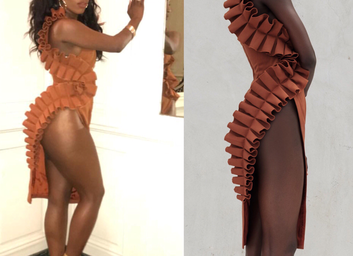 Splurge: Sevyn Shows Off Some Leg During BET Weekend in an Andrea Iyamah Rei Brown Ruffled Dress