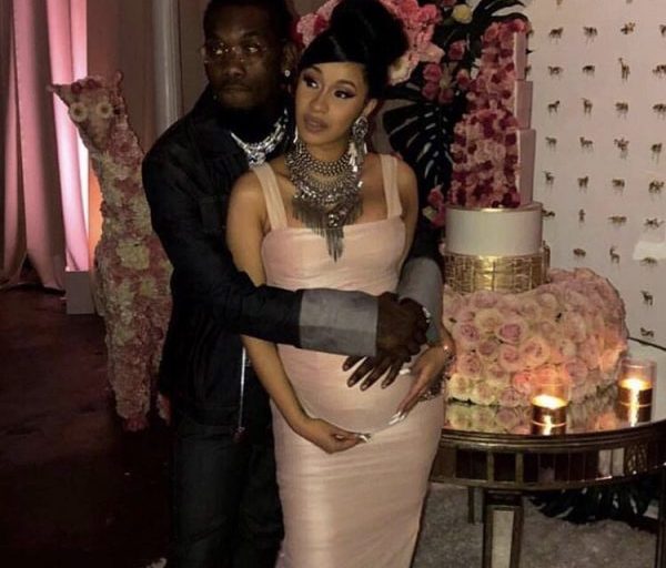 Mom-to-Be Cardi B Beams in a Ruched Tom Ford Dress At Her Rose Garden Baby Shower