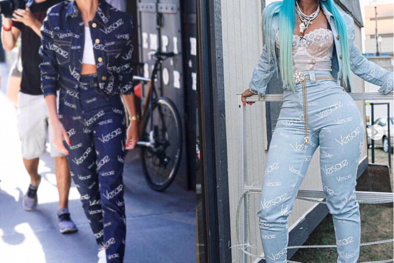 Who Wore It Better: Keyshia Ka’Oir vs. Hailey Baldwin in Versace’s $2,600 ‘Logo Mania’ Denim Set