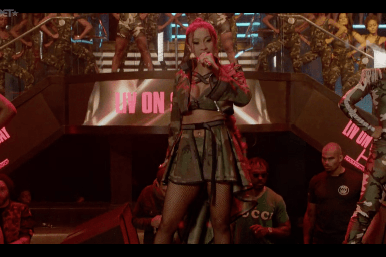 Cardi B Wears Custom Camouflage Bryan Hearns Ensemble to Perform at the BET Awards