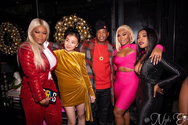 Happy Holidays from the BeautyLifeFun Team! Claire Sulmers in an S. Denton Collection Red Sequin Suit and Ashanti in Miss Circle