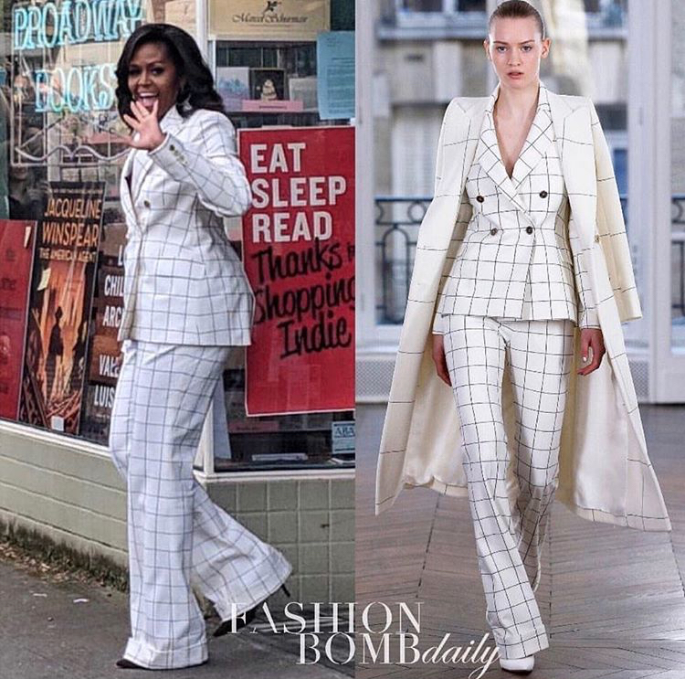 Michelle Obama’s Stunning Ralph & Russo White Window-Pane, Wide-Legged Suit