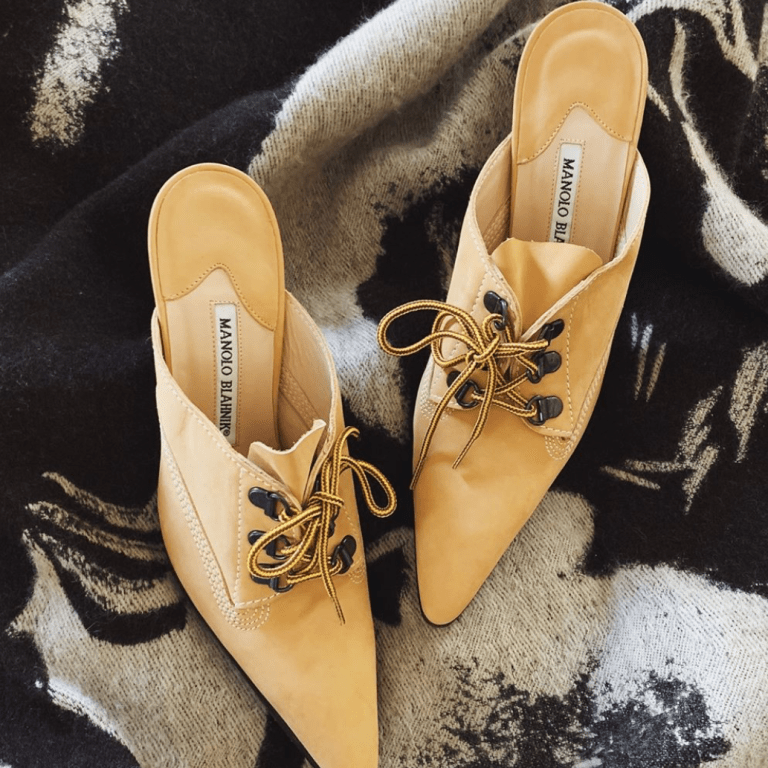 Bomb Product of the Day: Manolo Blahnik Suede Lace-up Mules