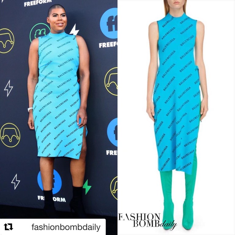 EJ Johnson Turns Heads in Balenciaga Print Turquoise Dress