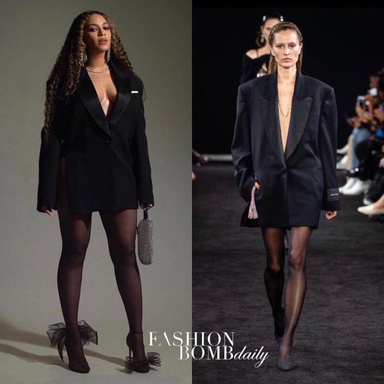 Beyonce Accepts the Vanguard Award at the GLAAD Awards in an Alexander Wang Oversized Blazer and Jimmy Choo Black Bow Sandals