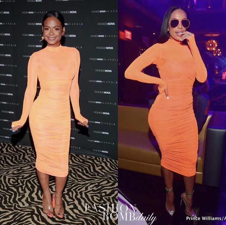 Who Wore it Better? Christina Milian vs Erica Mena in Fashion Nova’s Orange Mesh Long Sleeve Dress