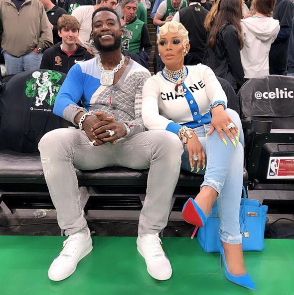 Keyshia Kaoir and Gucci Mane Sit Courtside in $2,900 Thom Browne Cardigan and $2,600 Chanel Logo Cardigan