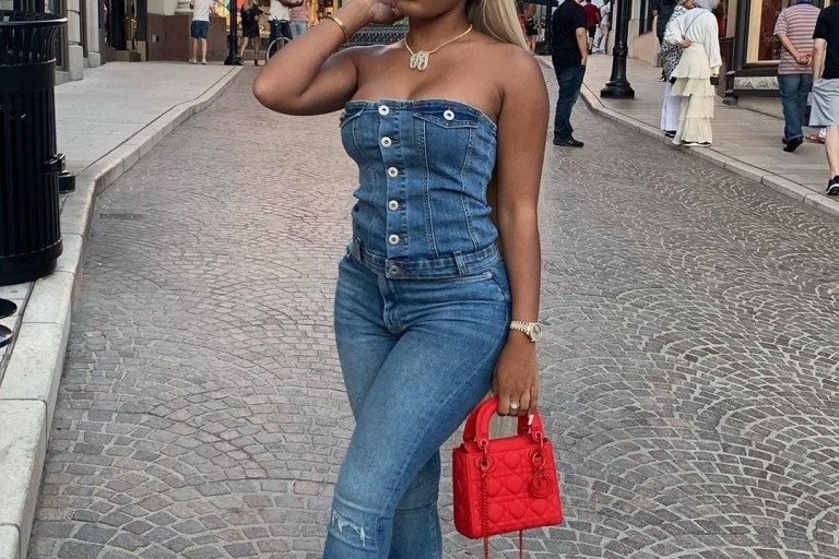 Aaliyah Jay Was Stylish in this Fashion Nova Denim Tube Top