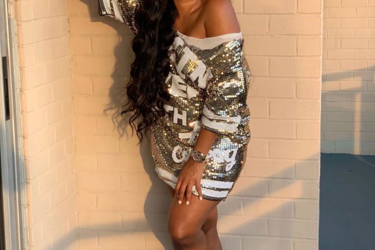 Angela Simmons Shimmered in a Sequined Fashion Nova T-Shirt Dress!