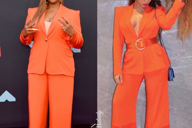 Who Wore it Better? Queen Latifah vs. Beyonce in Sergio Hudson’s Orange Belted Blazer and Fringed Pants Suit Available on BeautyLifeFun Shop