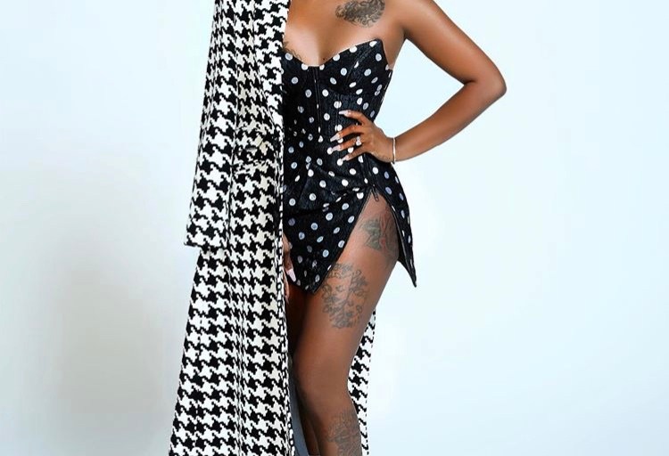 Fantasia: She’s Fancy Uh!? In a Polka Dot Bustier, Matching Skirt and Hip Houndstooth  Overcoat