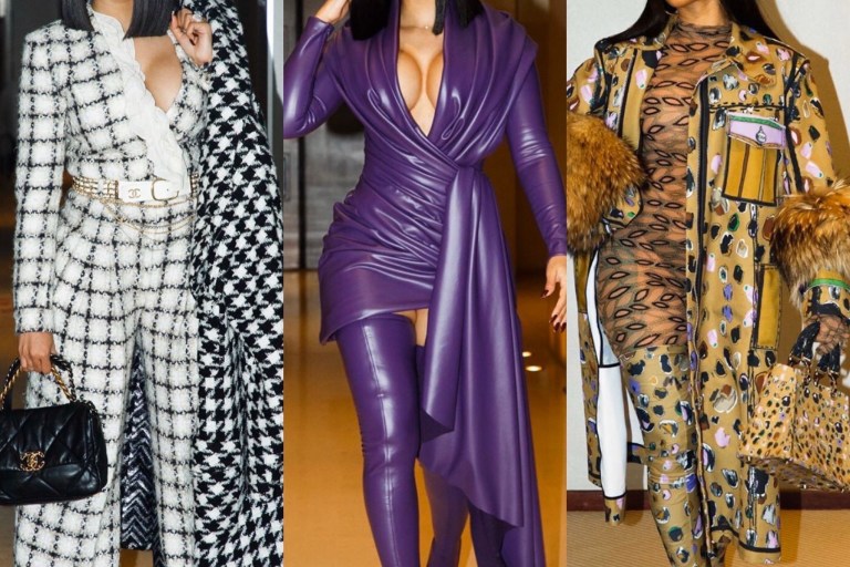 Cardi B Brings Her A-Game to Paris Fashion Week in Floral Richard Quinn, Purple Leather Nicolas Jebran, Black and White Chanel, and More!