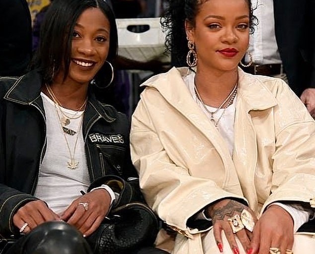 Rihanna Was Spotted Courtside At The Lakers Game in Alexandre Vauthier Coat, Fenty Pants, and Amina Muaddi shoes!