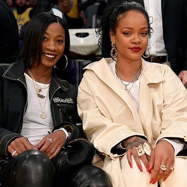 Rihanna Was Spotted Courtside At The Lakers Game in Alexandre Vauthier Coat, Fenty Pants, and Amina Muaddi shoes!