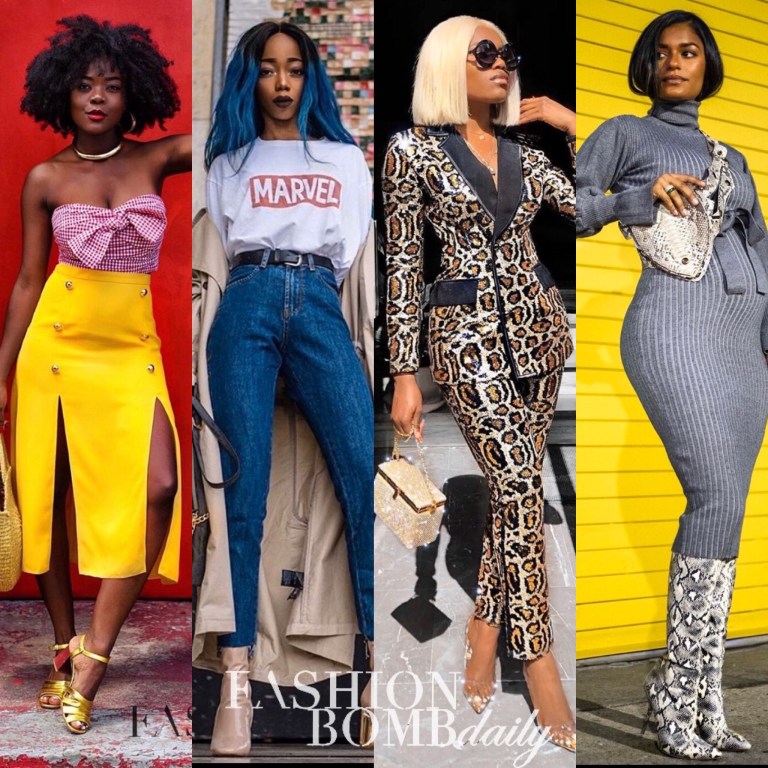 Vote for Fashion Bombshell of the Week October 11, 2019: Cyn from New York, Kimberly from Togo, Marii based in Spain, and Kelsey from New York
