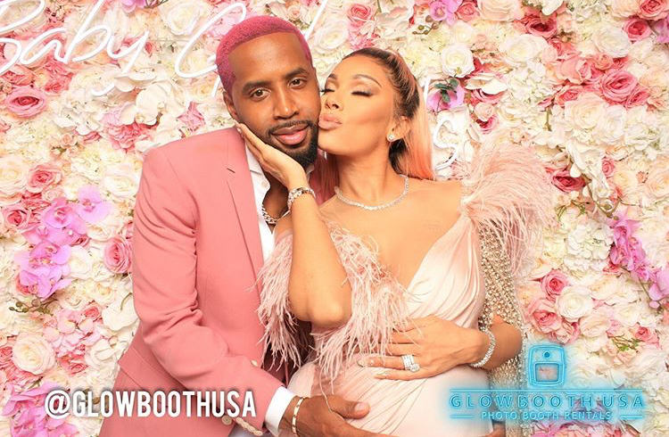 Safaree Wore a Sarar Usa Rose Pink Blazer & Vest and Erica Mena Wore a Karen’s Bag Official Rose Colored Dress with Feather Details to their  Met Gala Themed Baby Shower