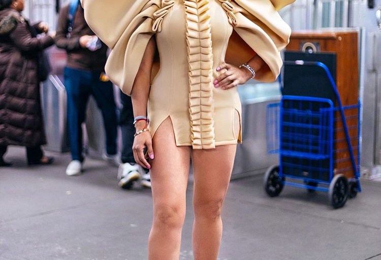 Laura Govan Defines Edgy, Futuristic Glamour in an Eye Catching Drenusha Xharra Beige Ruffle Embellished, Mini Dress