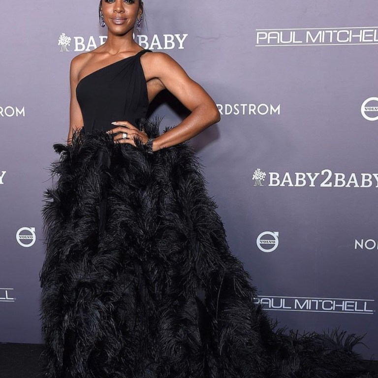 Kelly Rowland Was a Feathery Dream in Nicole + Felicia Couture Gown at the 2019 Baby2Baby Gala