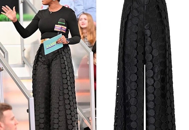 You Ask, We Answer: Tamron Hall Wears Black Circular Lace Cut Out  Pants from Solace London on The Tamron Hall Show