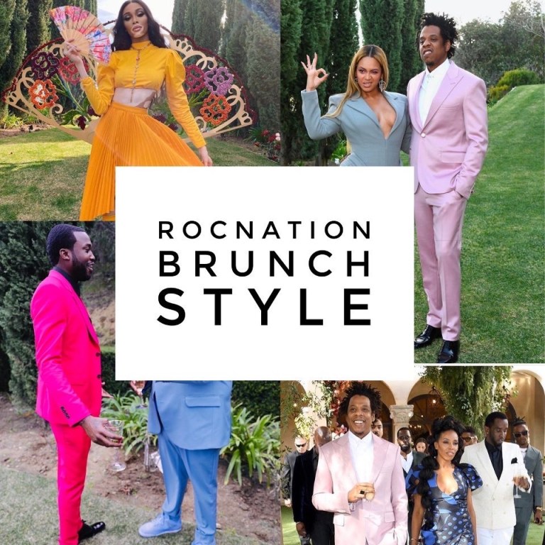 RocNation Brunch 2020 Fashion:  Beyoncé in a Gray Murano Francesco Dress, Jay Z in Mauve Frere Suit, Rihanna in Ruched Bottega Veneta and More!!