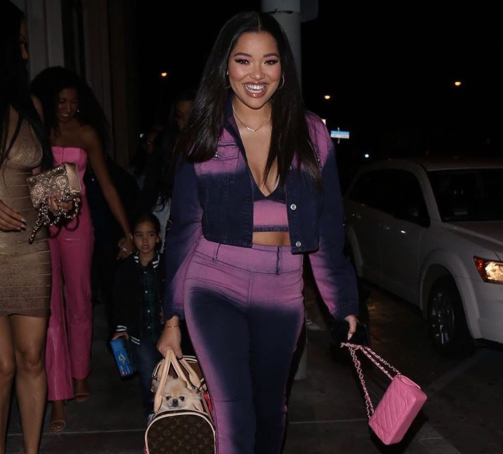 Ming Lee Celebrates Her Birthday In Los Angeles Wearing an I am Gia Pink and Purple Denim Acid Wash Outfit