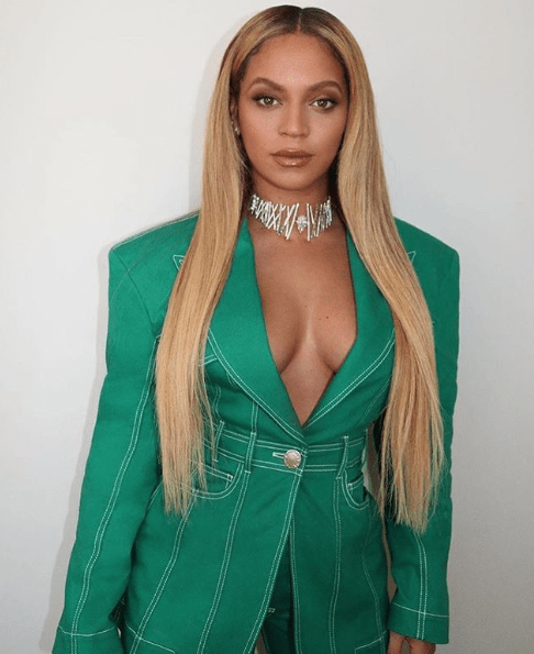 Beyonce Wears Balmain Spring 2020 Green Suit to the Superbowl + Jay Z in Gucci and Blue Ivy in Balmain Kids Boots