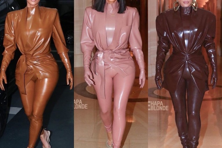 Fresh Off the Runway: Kim Kardashian Wears Three Latex Balmain Ensembles During Fashion Week in Paris