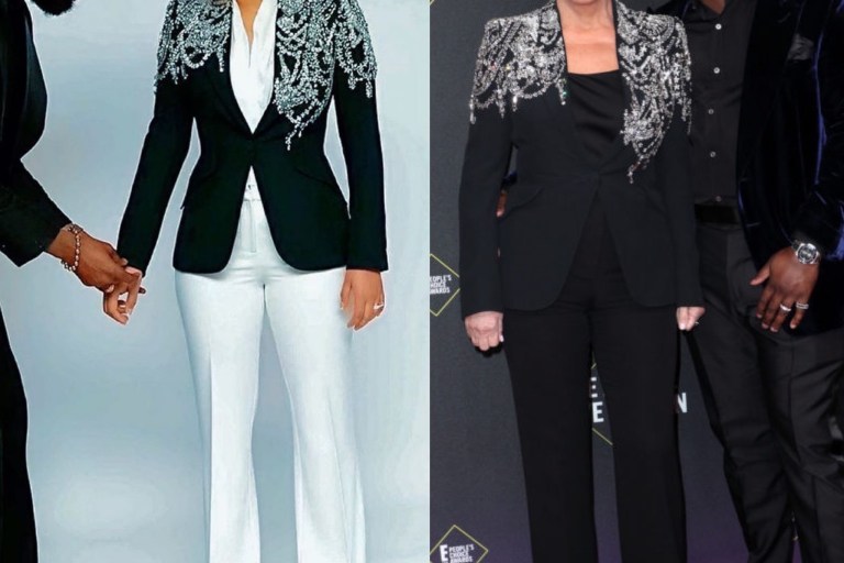 Who Wore it Better? Nigerian Doctor Elizabeth Jack Rich vs. Kris Jenner in Alexander McQueen’s $12,000 Embellished Leaf Blazer Jacket (Blue Ivy Wore It Also)