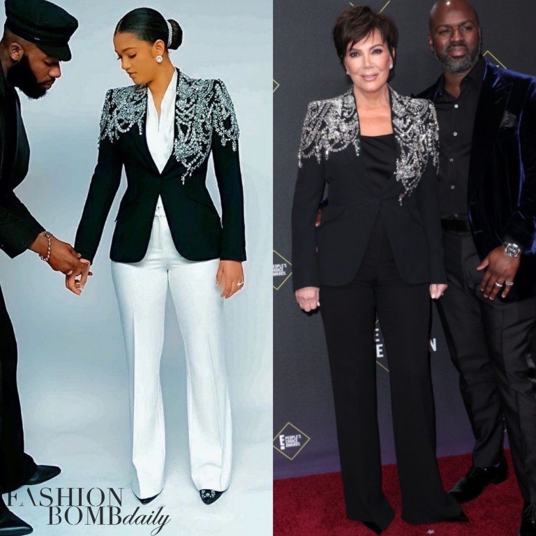 Who Wore it Better? Nigerian Doctor Elizabeth Jack Rich vs. Kris Jenner in Alexander McQueen’s $12,000 Embellished Leaf Blazer Jacket (Blue Ivy Wore It Also)