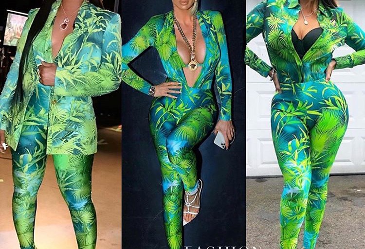 Who Wore it Better? Trina, Jelena Karleusa & Somaya Reece All Wore Similar  Green Versace Jungle Palm Print Looks to Perfection