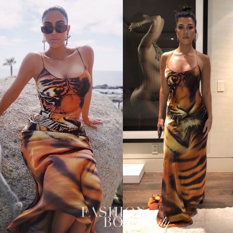 Who Wore it Better? Kim vs. Kourtney Kardashian in Roberto Cavalli’s Tiger King Print Vintage Dress + Shop These Tiger Inspired Pieces!