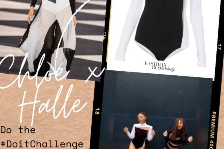 Splurge: Chloe x Halle’s Do It Tik Tok Challenge Balmain Spring 2020 Black and White Mesh Insert Bodysuits + Chloe’s Mirror Selfie  Minidress