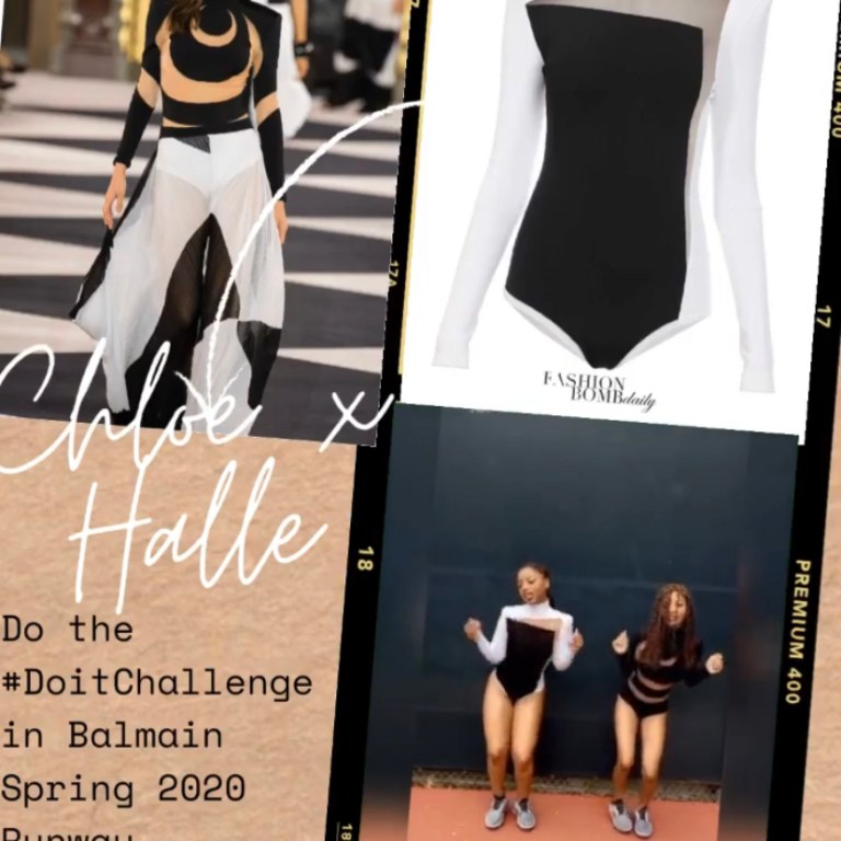Splurge: Chloe x Halle’s Do It Tik Tok Challenge Balmain Spring 2020 Black and White Mesh Insert Bodysuits + Chloe’s Mirror Selfie  Minidress