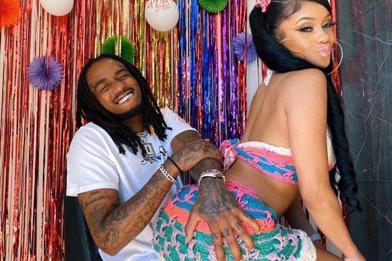 Saweetie Wears Farradas Knits Pink, Blue, and Orange Halter Top and Mini Crochet Skirt Set and Sophia Webster Butterfly Sandals For “Tap In” Video Release Party