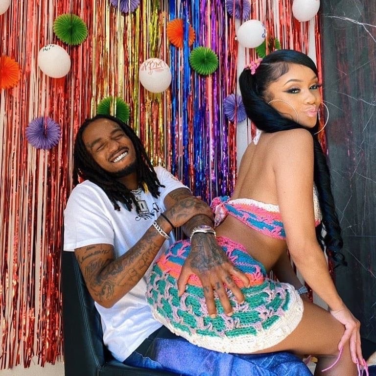 Saweetie Wears Farradas Knits Pink, Blue, and Orange Halter Top and Mini Crochet Skirt Set and Sophia Webster Butterfly Sandals For “Tap In” Video Release Party