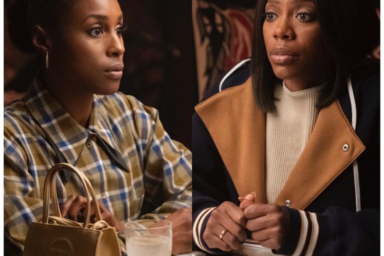 Insecure Season 4 Finale Fashion Credits: Yvonne Orji aka Molly’s Monse Navy and Brown Contrast Collar Wool Coat, Fenty Ribbed Gray Dress, Dion Lee Red Work Ensemble, and More!