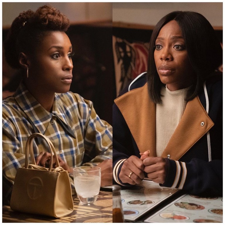 Insecure Season 4 Finale Fashion Credits: Yvonne Orji aka Molly’s Monse Navy and Brown Contrast Collar Wool Coat, Fenty Ribbed Gray Dress, Dion Lee Red Work Ensemble, and More!
