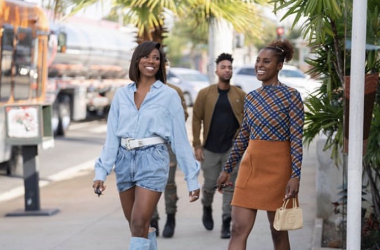 Insecure Season 4 Episode 9 Lowkey Trying Fashion Credits: Yvonne Orji’s Max Mara Fall 2019 Runway Turquoise Jacket and Skirt + All Denim IRO Paris Look, Issa Rae’s Plaid Sheer Opening Ceremony Turtleneck, and More!