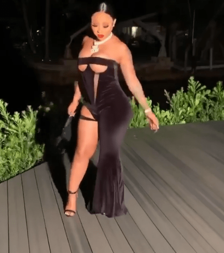 Ari Celebrates Her Birthday Wearing a Custom Black Velvet Cut Out Catsuit by Calechie