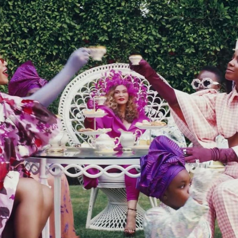 Ms. Tina Lawson Wears  Custom Fuchsia Pink ‘Renai’ suit by Jailyn Poindexter for Eaupri Official in Black is King