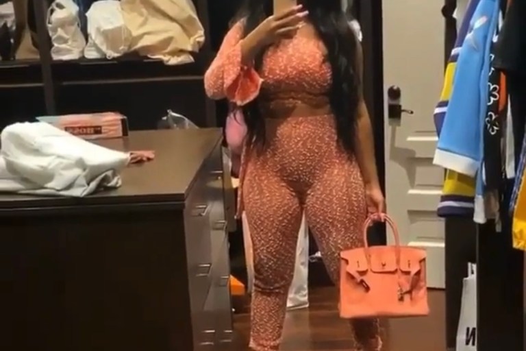 Cardi B Stepped Out in a Dionne by Pink Printed T. Dionne Set, Hermes Birkin Bag, and Jessica Rich Heels!