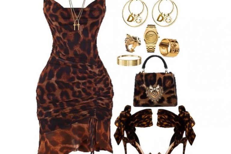Weekend Style Inspiration: What to Wear for the Weekend by @StyledByJovon Featuring Pretty Little Thing Mesh Dress, Dolce and Gabbana Leopard Bag and Jewelry, and Christian Louboutin Sandale du Desert Leopard-Print Silk Sandal
