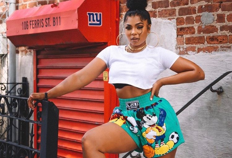 Wardrobe Query: Ashanti’s Photo Shoot DIY by Panida Green Mickey Mouse Boxing Trunks