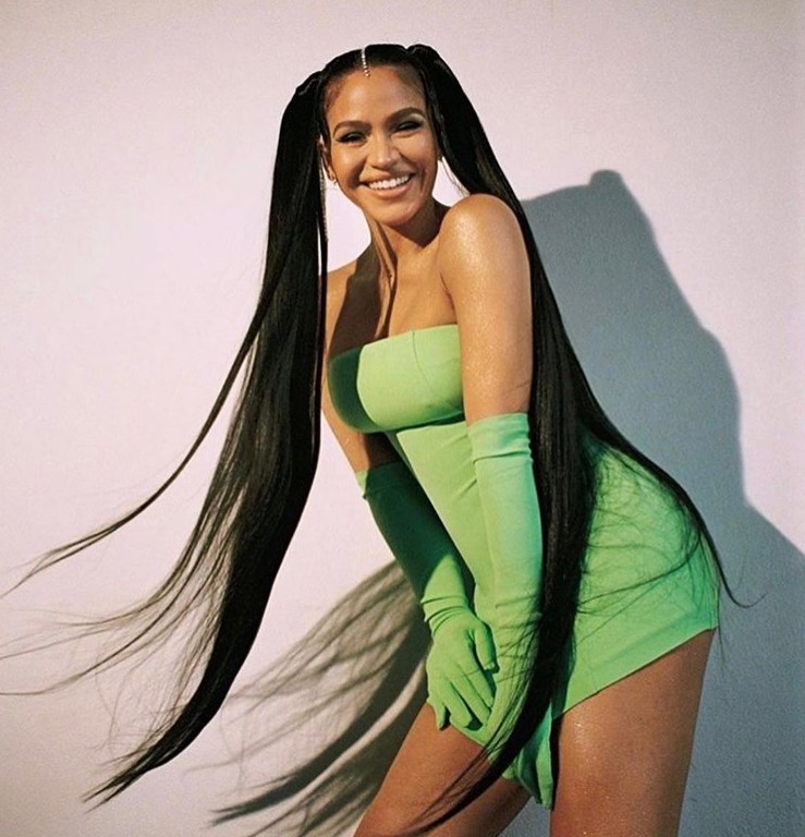 Fashion Flash: Cassie In A Green Dress and Matching Gloves by Miscreants, Styled by Deonte Nash